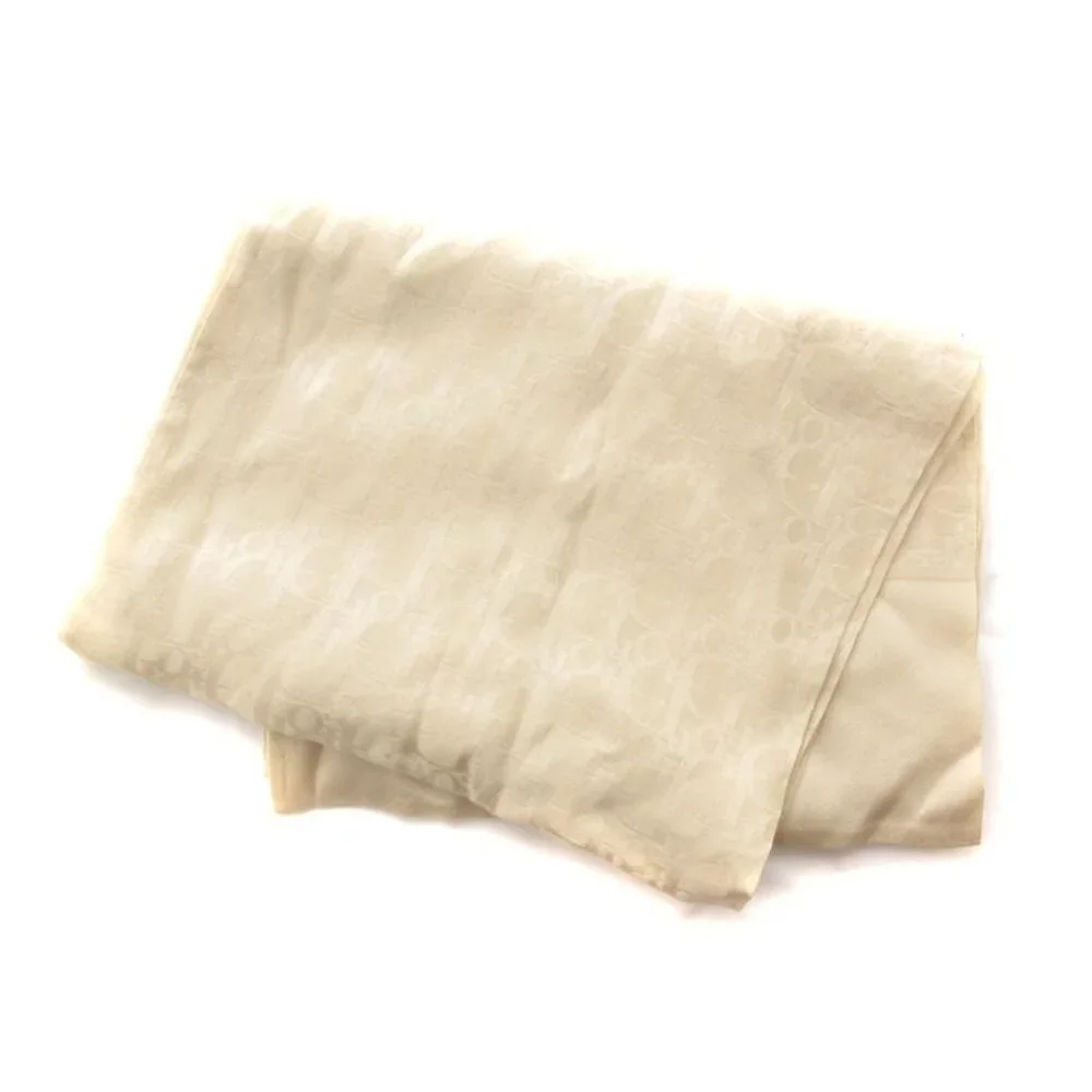 Dior Christian Vintage Trotter Shawl Scarf Square Silk Beige